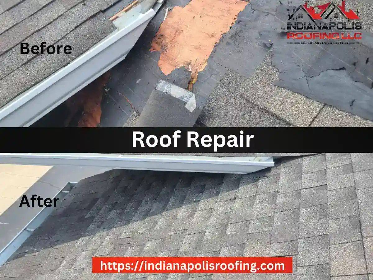 Roofer making an emergency repair to a damaged roof section