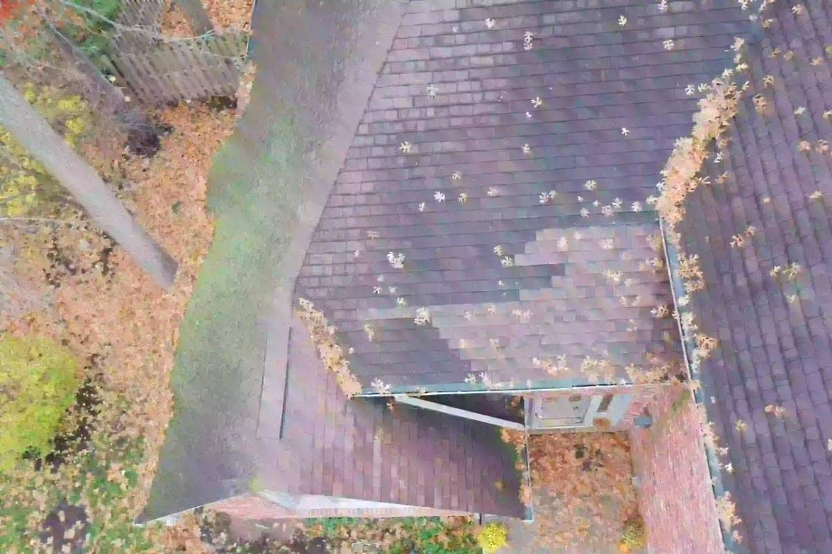 Restored roof surface after cleaning, flashing repair, and coating work